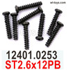 Wltoys 104019 Screws Parts 12401.0253 ST2.6x12PB Phillips round head self-tapping screws.